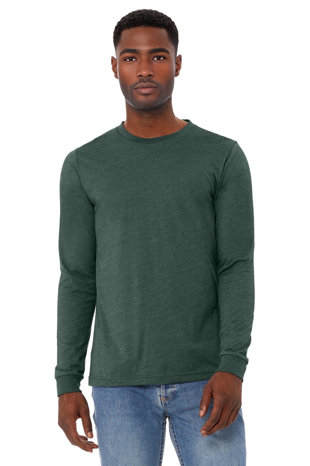Front View of HthrForest BELLA+CANVAS Unisex Heather CVC Long Sleeve Tee BC3501CVC plain