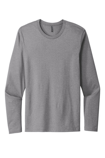 Front View of HthrGray Next Level Apparel Cotton Long Sleeve Tee. NL3601 plain