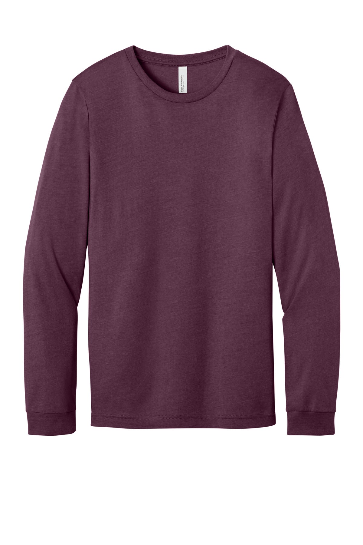 Front View of HthrMaroon BELLA+CANVAS Unisex Heather CVC Long Sleeve Tee BC3501CVC plain