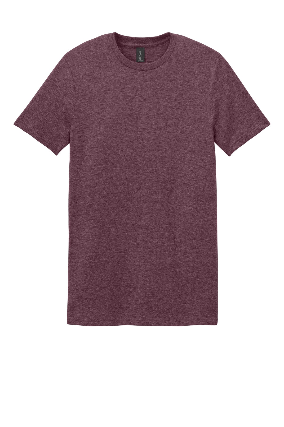 Front View of HthrMaroon Gildan Softstyle T-Shirt. 64000 plain