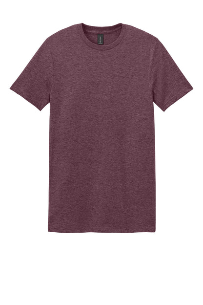 Front View of HthrMaroon Gildan Softstyle T-Shirt. 64000 plain
