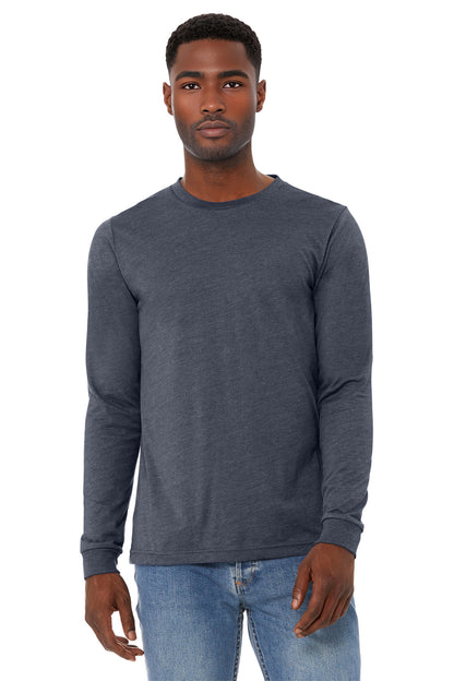 Front View of HthrNavy BELLA+CANVAS Unisex Heather CVC Long Sleeve Tee BC3501CVC plain