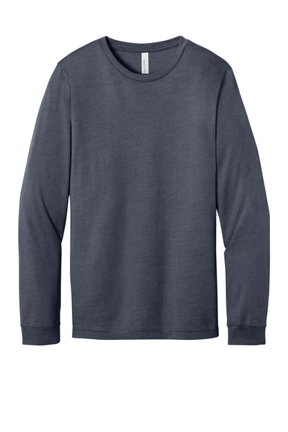 Front View of HthrNavy BELLA+CANVAS Unisex Heather CVC Long Sleeve Tee BC3501CVC plain