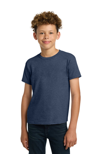 Front View of HthrNavy Gildan - Youth Heavy Cotton 100% Cotton T-Shirt. 5000B plain