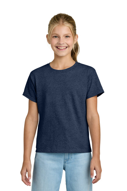 Front View of HthrNavy Gildan Youth Light Cotton Tee 3000B plain