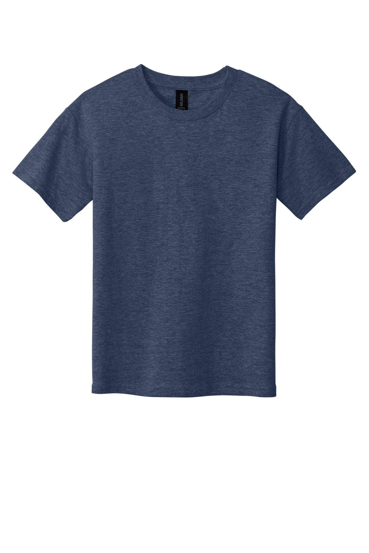 Front View of HthrNavy Gildan Youth Softstyle T-Shirt 64000B plain