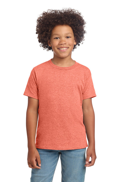 Front View of HthrOrange Gildan Youth Softstyle T-Shirt 64000B plain