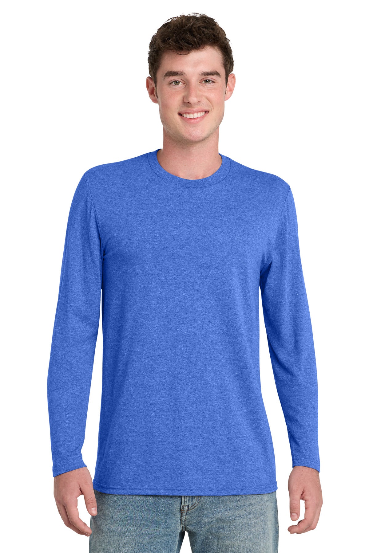 Front View of HthrRoyal Port & Co Tri-Blend Long Sleeve Tee. PC330LS plain