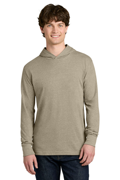Front View of HthrTan Next Level Apparel CVC Long Sleeve Hoodie NL6221 plain