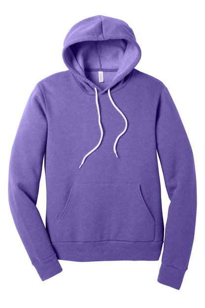 Front View of HthrTmPrpl BELLA+CANVAS Unisex Sponge Fleece Pullover Hoodie. BC3719 plain