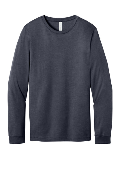 Front View of HtMdntNavy BELLA+CANVAS Unisex Heather CVC Long Sleeve Tee BC3501CVC plain