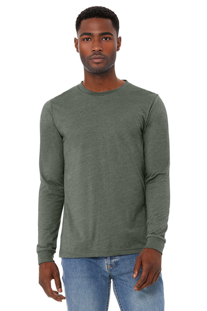 Front View of HtMltGrn BELLA+CANVAS Unisex Heather CVC Long Sleeve Tee BC3501CVC plain