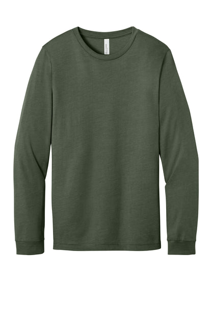 Front View of HtMltGrn BELLA+CANVAS Unisex Heather CVC Long Sleeve Tee BC3501CVC plain