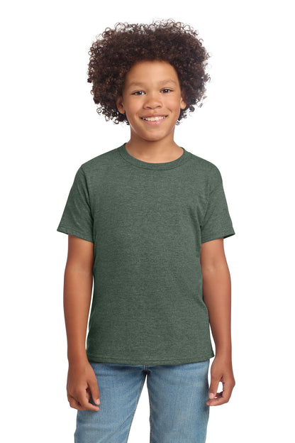 Front View of HtMltGrn Gildan Youth Softstyle T-Shirt 64000B plain