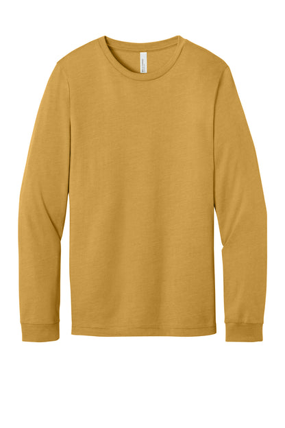 Front View of HtMustard BELLA+CANVAS Unisex Heather CVC Long Sleeve Tee BC3501CVC plain