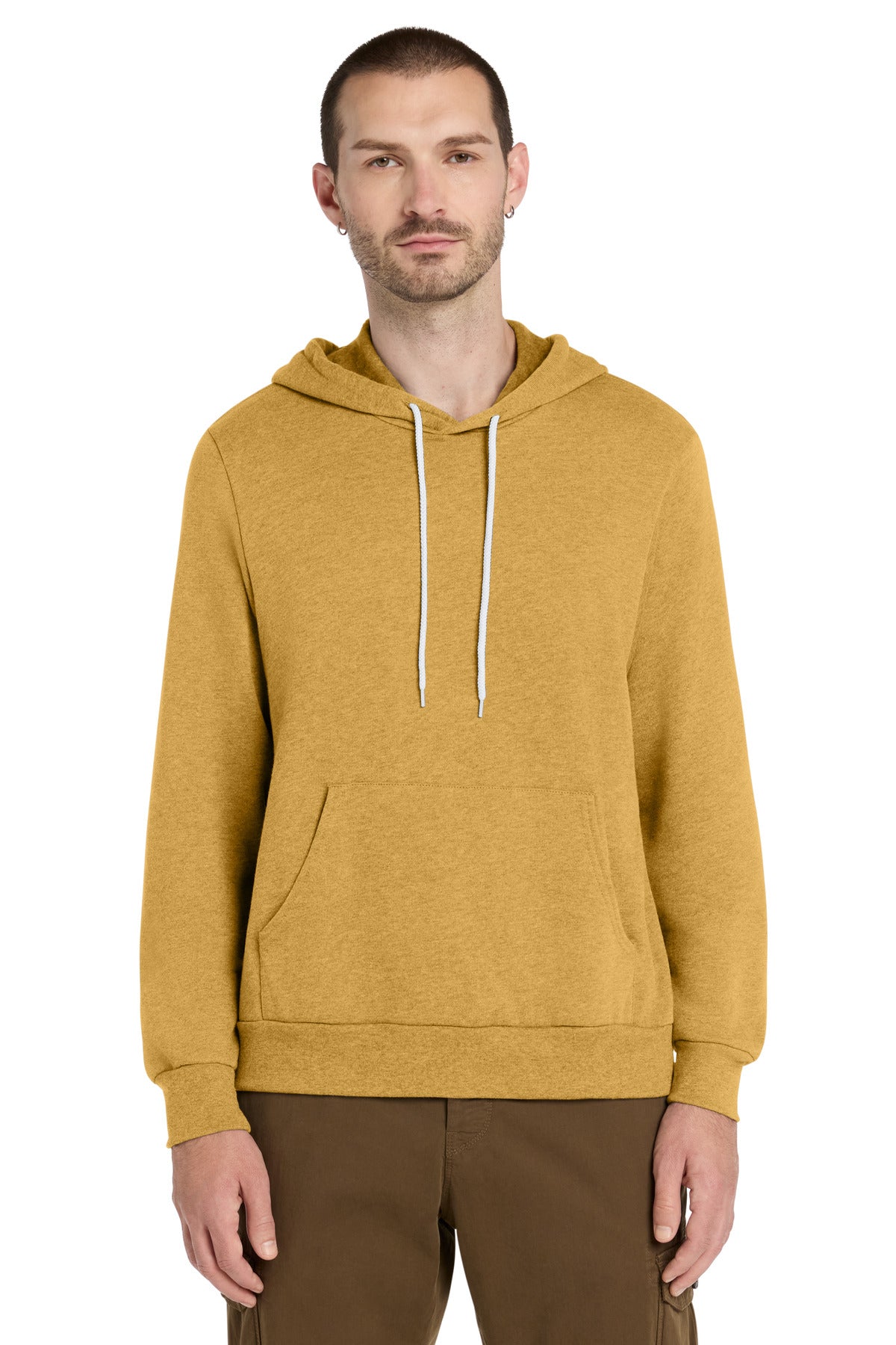 Front View of HtMustard BELLA+CANVAS Unisex Sponge Fleece Pullover Hoodie. BC3719 plain