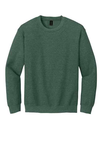 Front View of HtrDkGreen Gildan Heavy Blend Crewneck Sweatshirt. 18000 plain