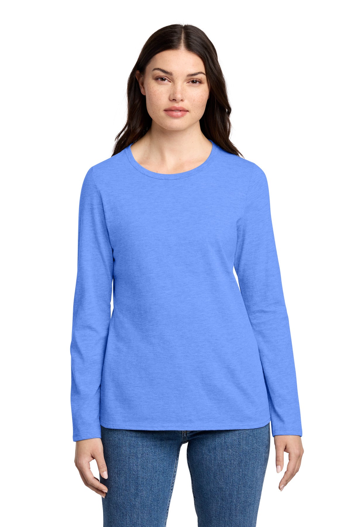 Front View of HtrdRoyal District Women's Perfect Blend CVC Long Sleeve Tee DT110 plain