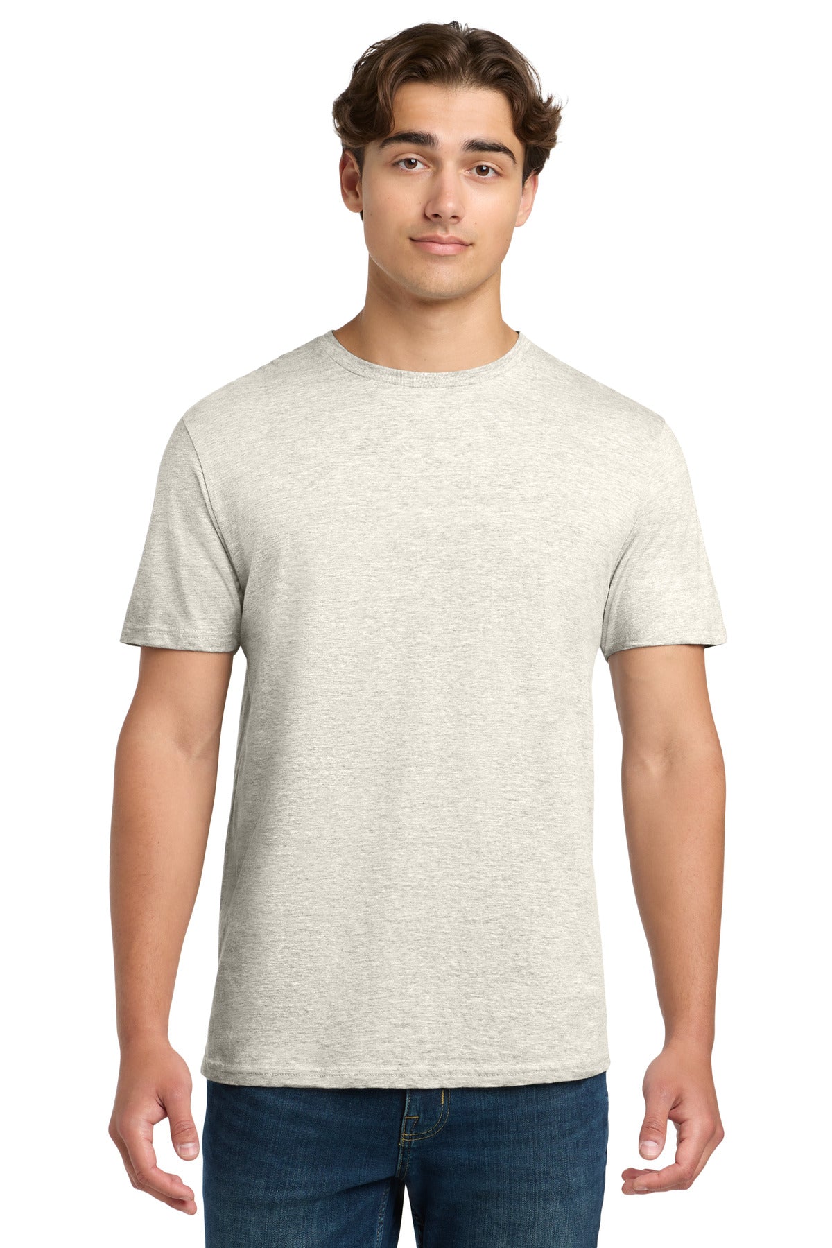 Front View of HtrOatmeal Gildan Softstyle T-Shirt. 64000 plain