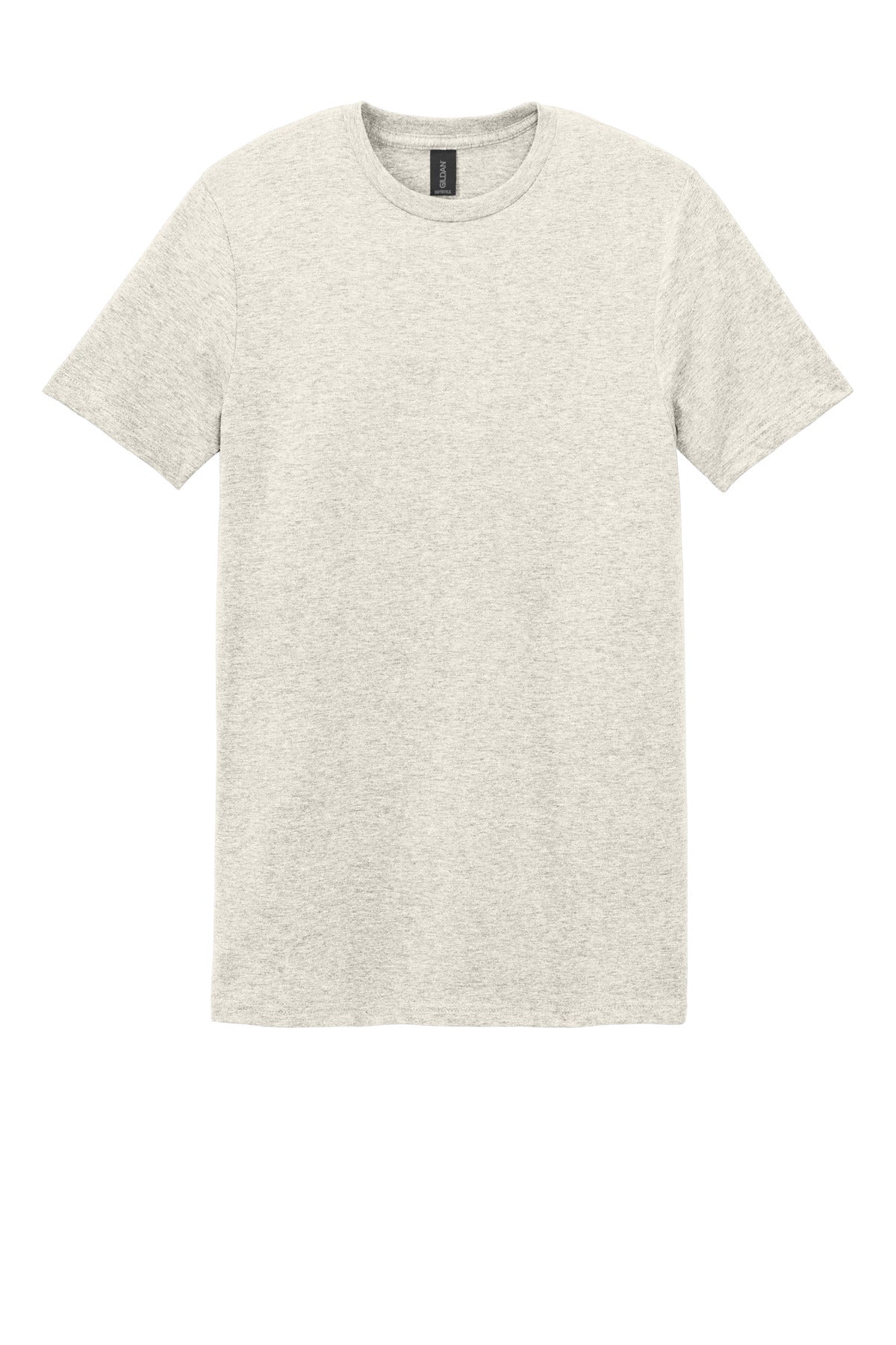 Front View of HtrOatmeal Gildan Softstyle T-Shirt. 64000 plain