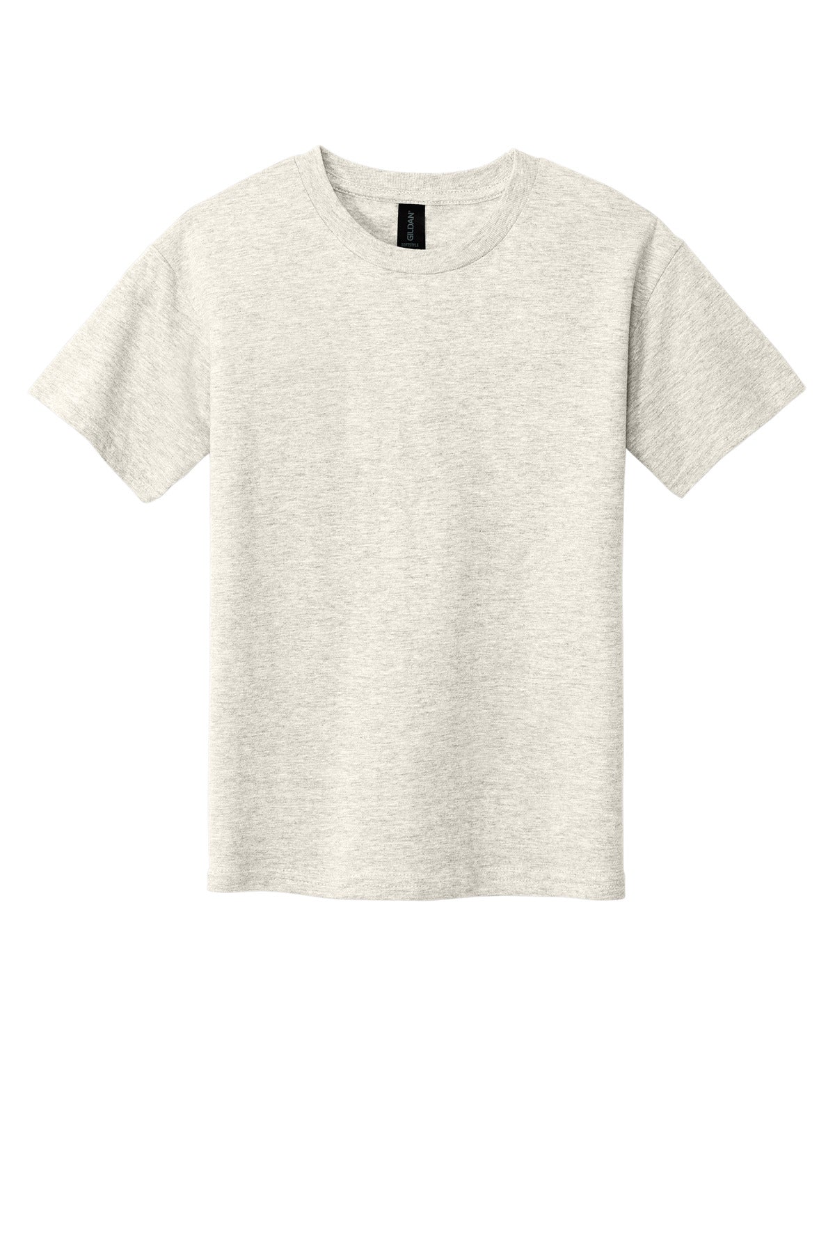 Front View of HtrOatmeal Gildan Youth Softstyle T-Shirt 64000B plain