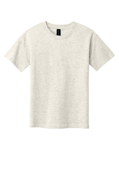 Front View of HtrOatmeal Gildan Youth Softstyle T-Shirt 64000B plain