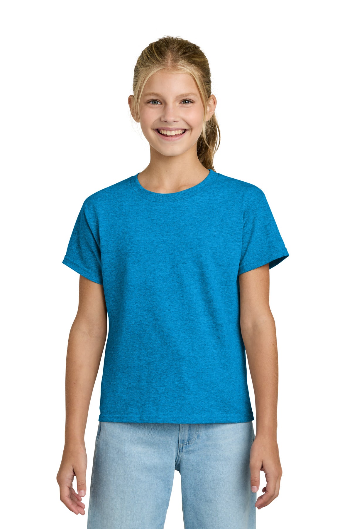 Front View of HtSapphire Gildan Youth Light Cotton Tee 3000B plain