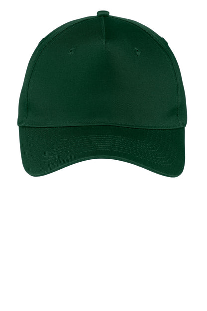 Front View of Hunter Port Authority Five-Panel Twill Cap. CP86 plain