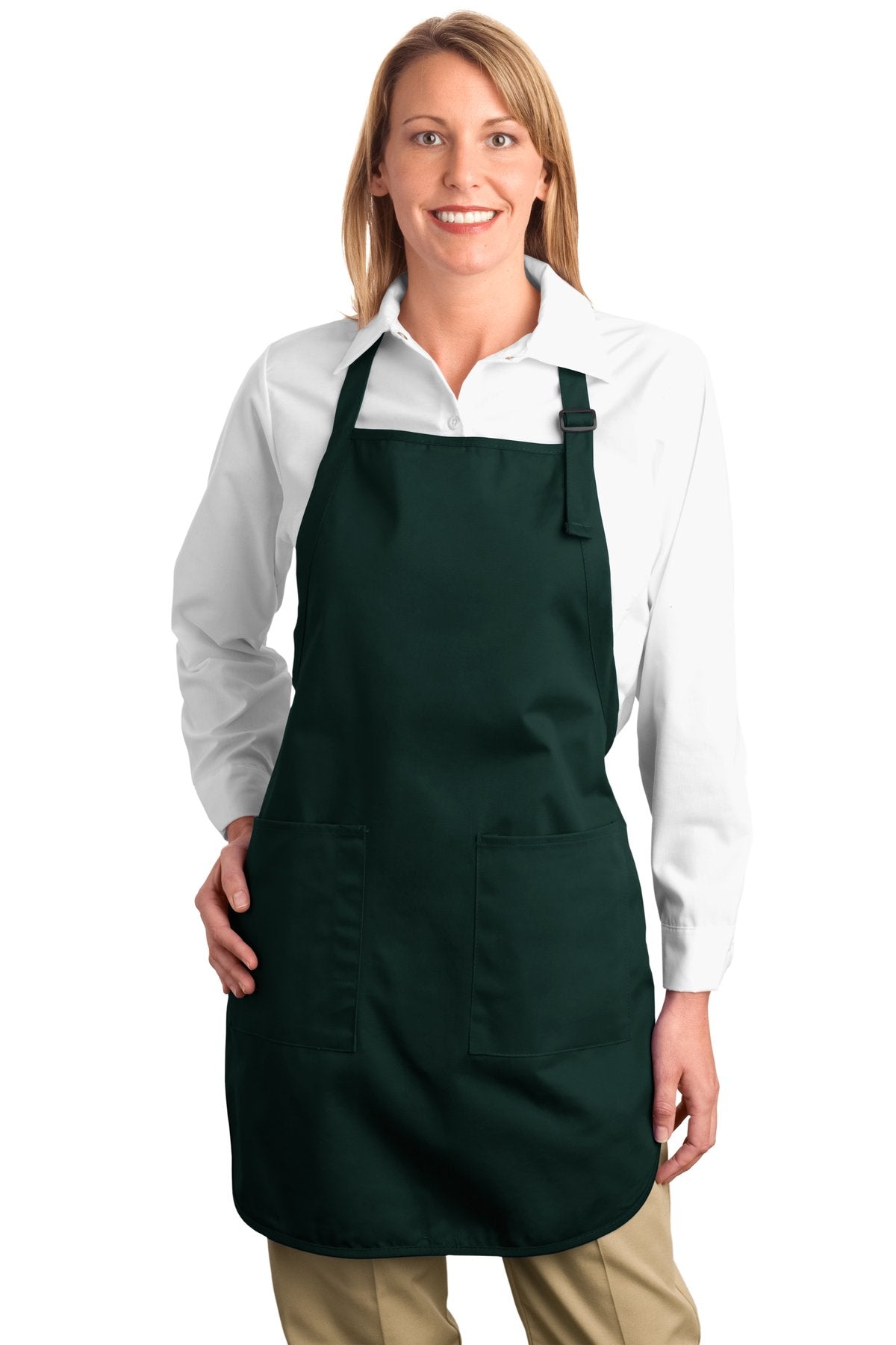 Front View of Hunter Port Authority Full-Length Apron with Pockets. A500 plain