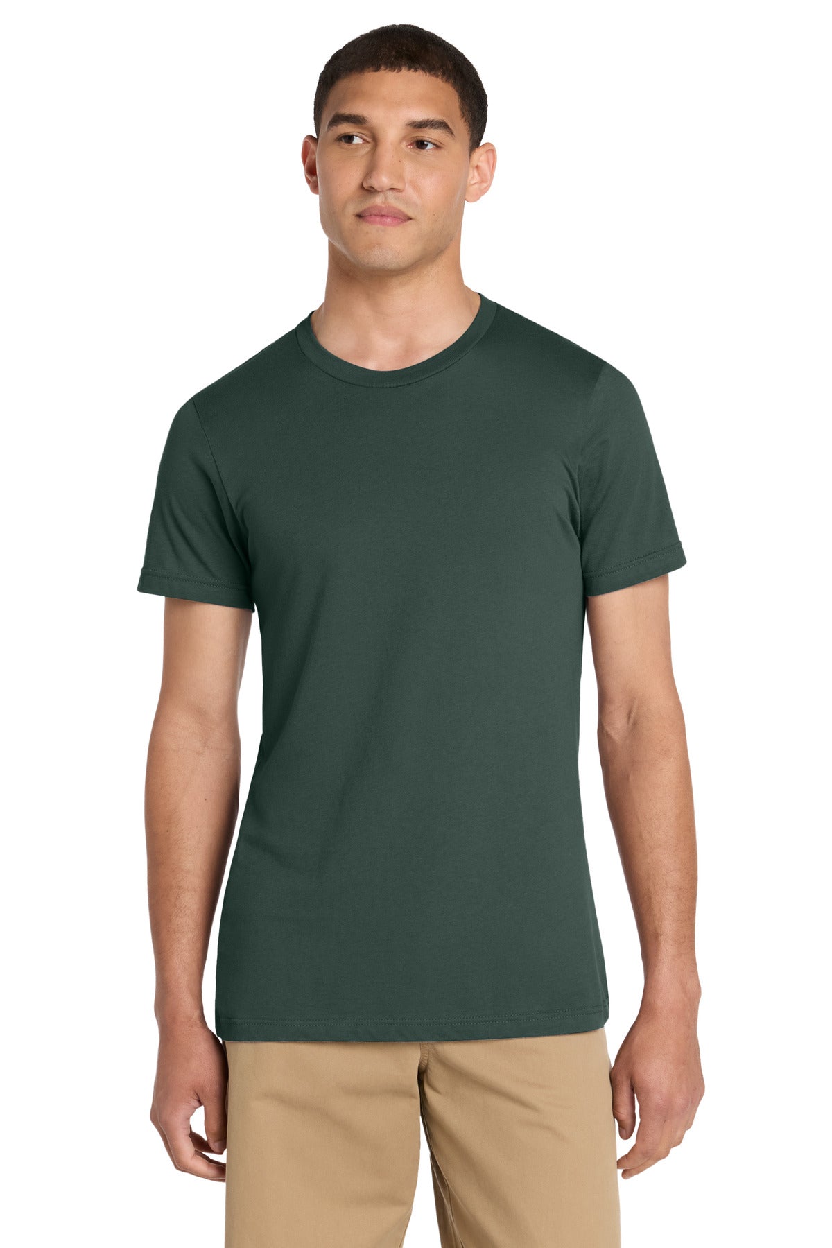 Front View of HunterGrn BELLA+CANVAS Unisex Jersey Short Sleeve Tee. BC3001 plain