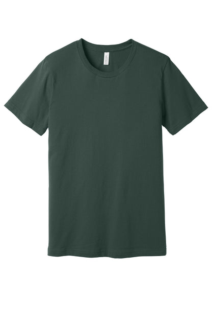 Front View of HunterGrn BELLA+CANVAS Unisex Jersey Short Sleeve Tee. BC3001 plain