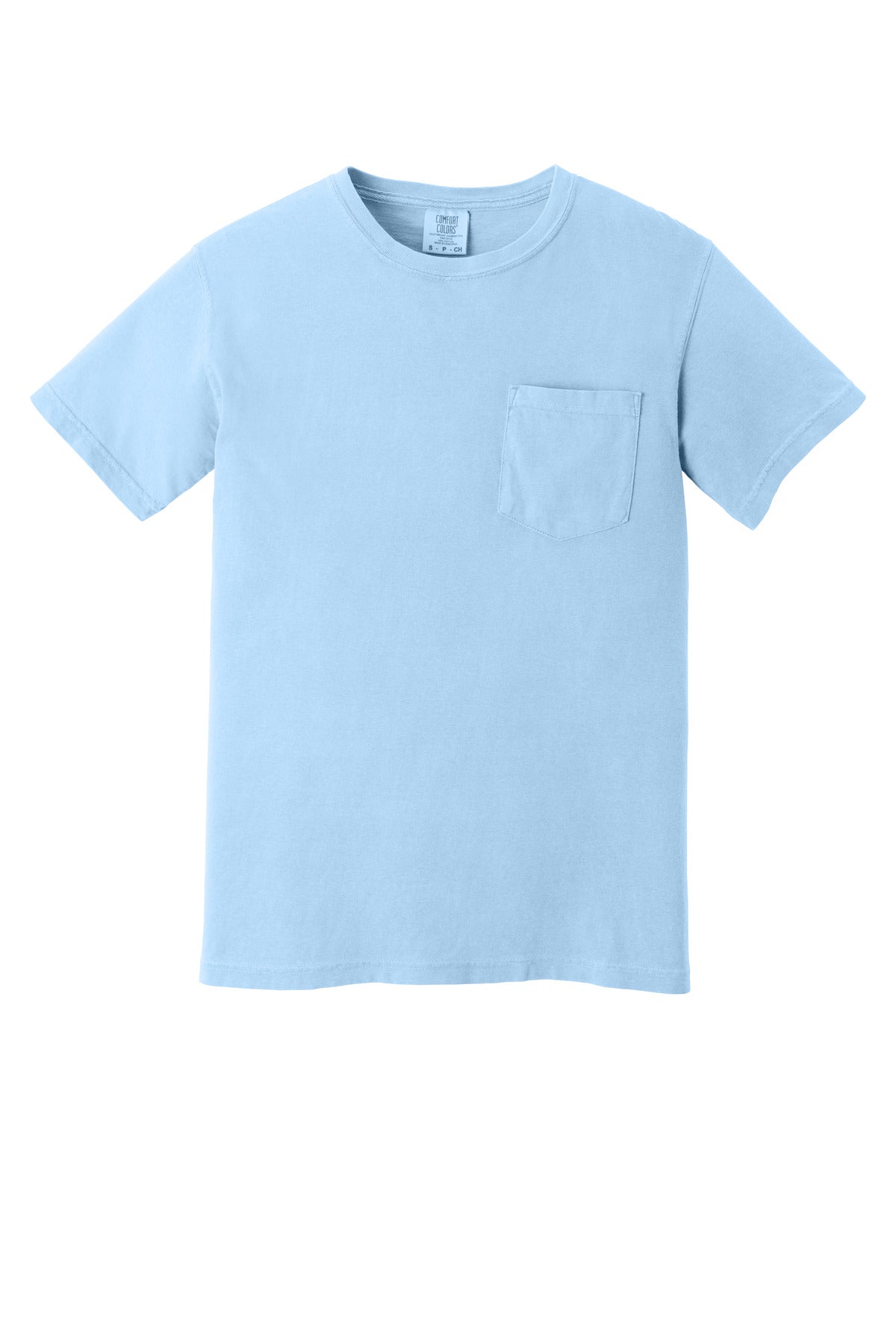 Front View of Hydrangea COMFORT COLORS Heavyweight Ring Spun Pocket Tee. 6030 plain