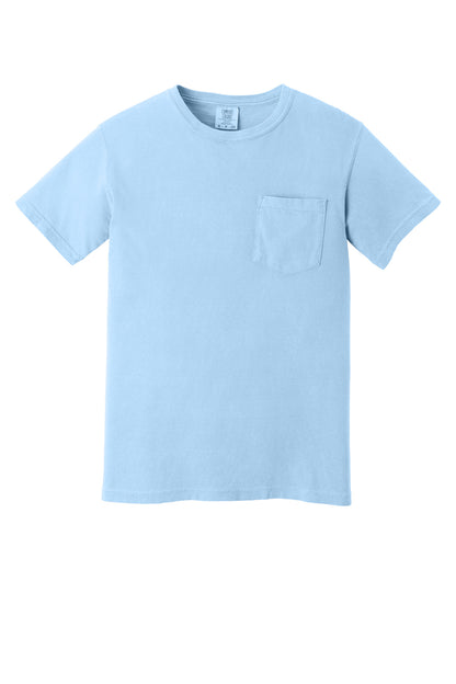 Front View of Hydrangea COMFORT COLORS Heavyweight Ring Spun Pocket Tee. 6030 plain