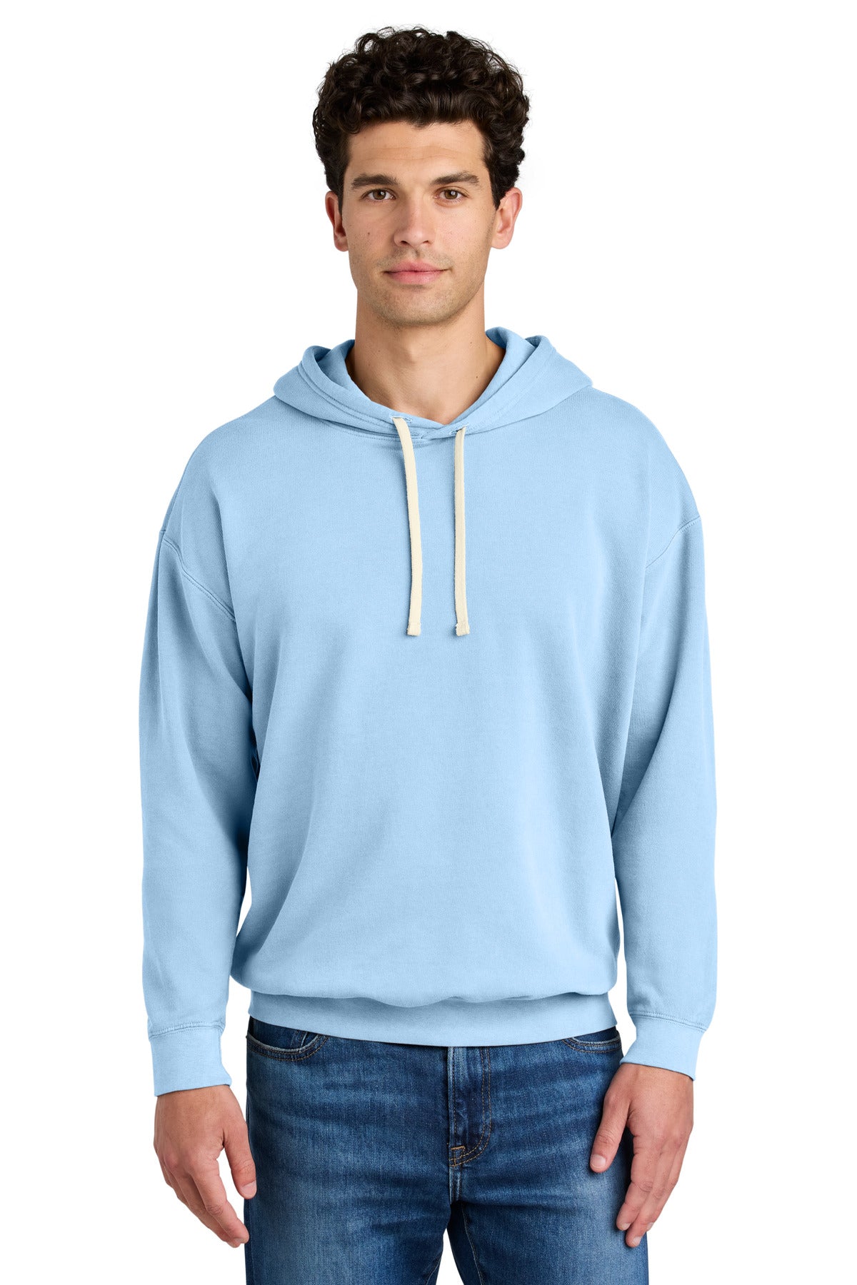 Front View of Hydrangea Comfort Colors Lightweight Hooded Sweatshirt 1467 plain