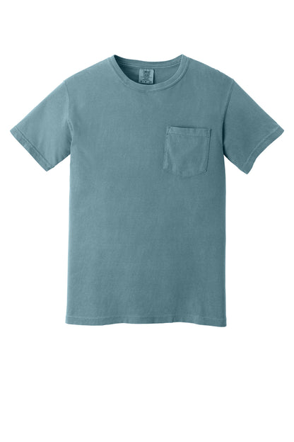 Front View of Ice Blue COMFORT COLORS Heavyweight Ring Spun Pocket Tee. 6030 plain