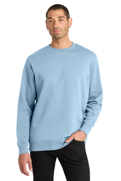 Front View of Ice Blue District V.I.T. Fleece Crew DT6104 plain