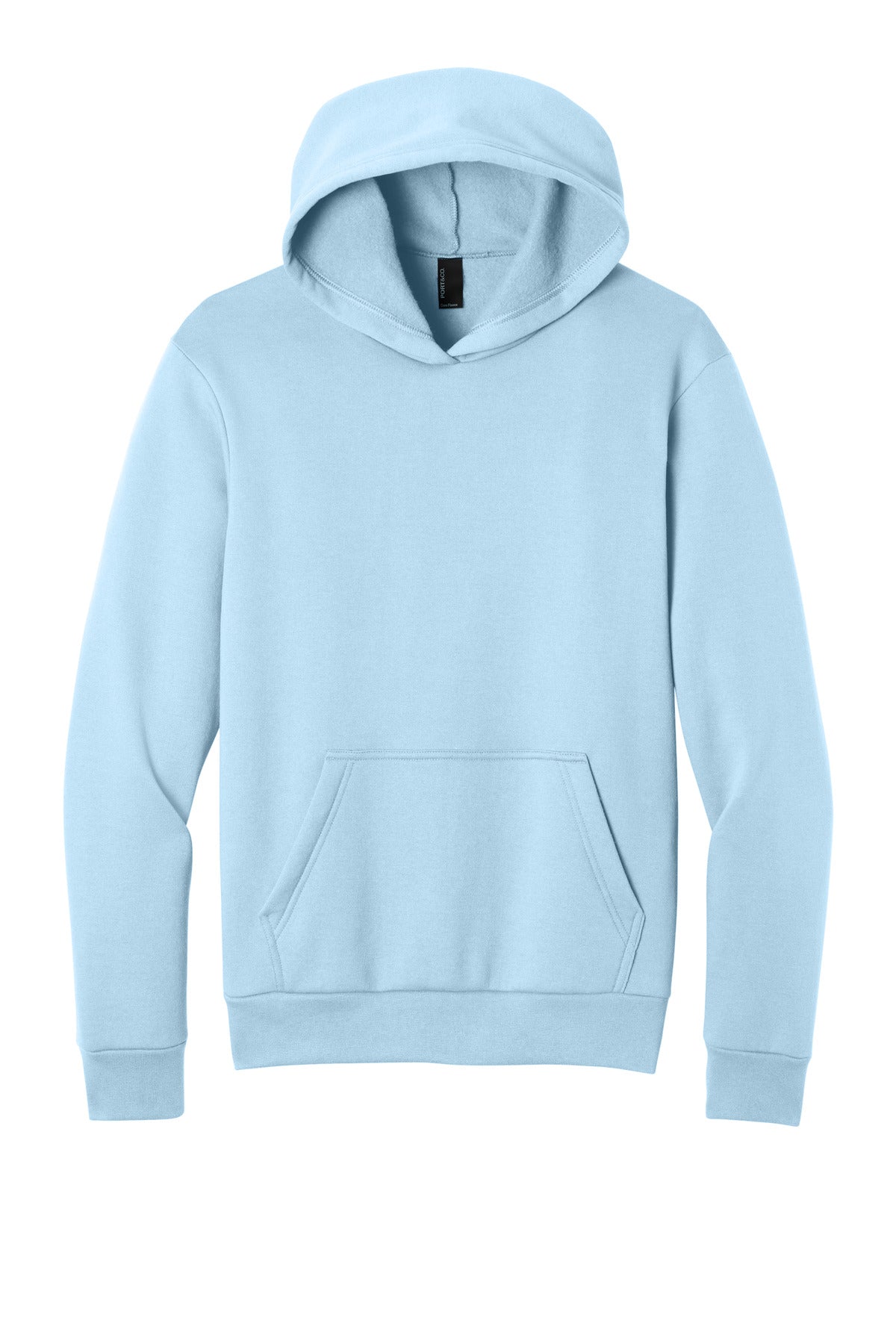 Front View of IceBlue Port & Co Easy Fleece Pullover Hooded Sweatshirt PC68H plain