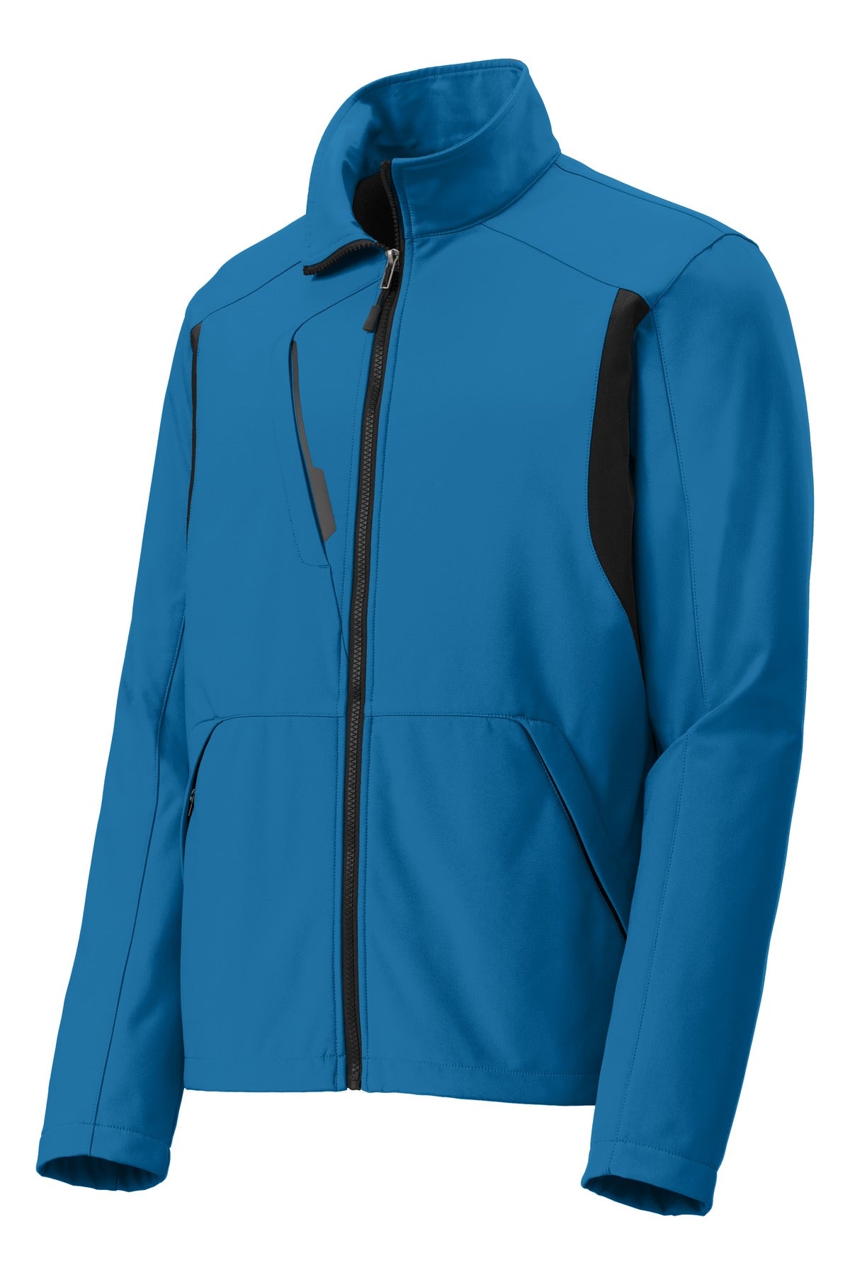 Front View of Imperial Bl/Bk Port Authority Back-Block Soft Shell Jacket. J336 plain