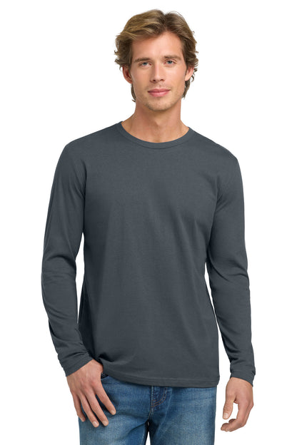 Front View of Indigo Next Level Apparel Cotton Long Sleeve Tee. NL3601 plain