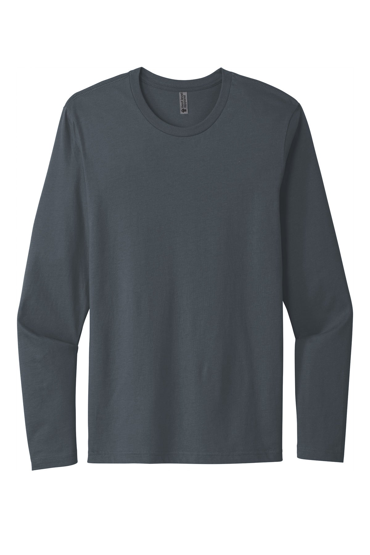 Front View of Indigo Next Level Apparel Cotton Long Sleeve Tee. NL3601 plain
