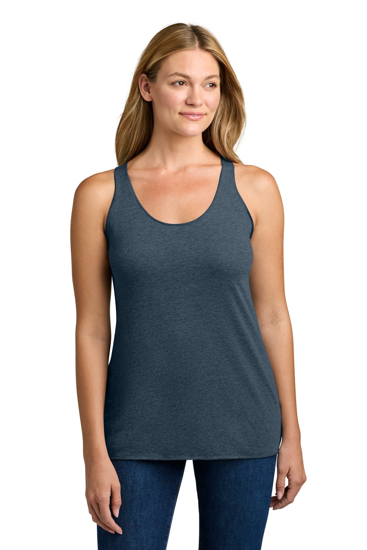 Front View of Indigo Next Level Apparel Women's Tri-Blend Racerback Tank. NL6733 plain