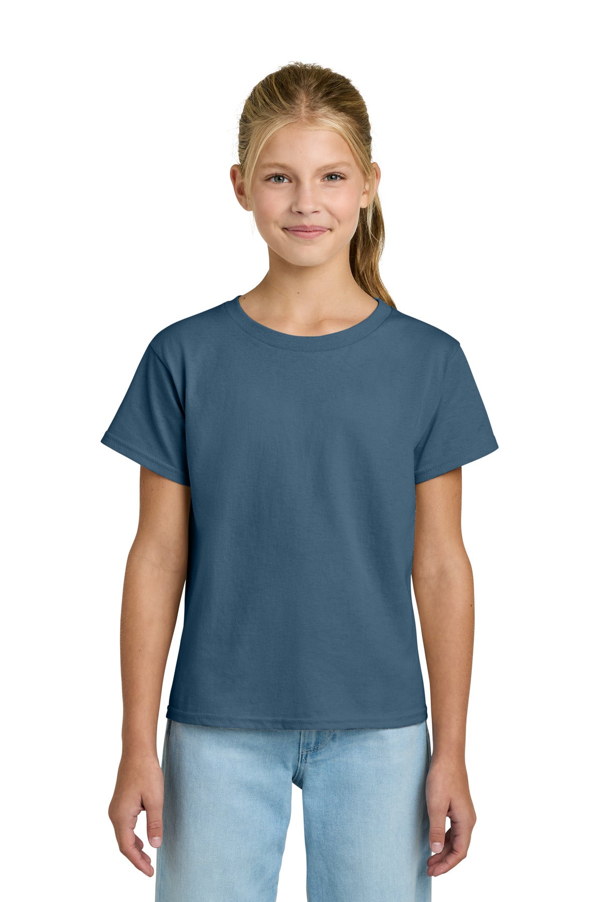 Front View of IndigoBlue Gildan Youth Light Cotton Tee 3000B plain