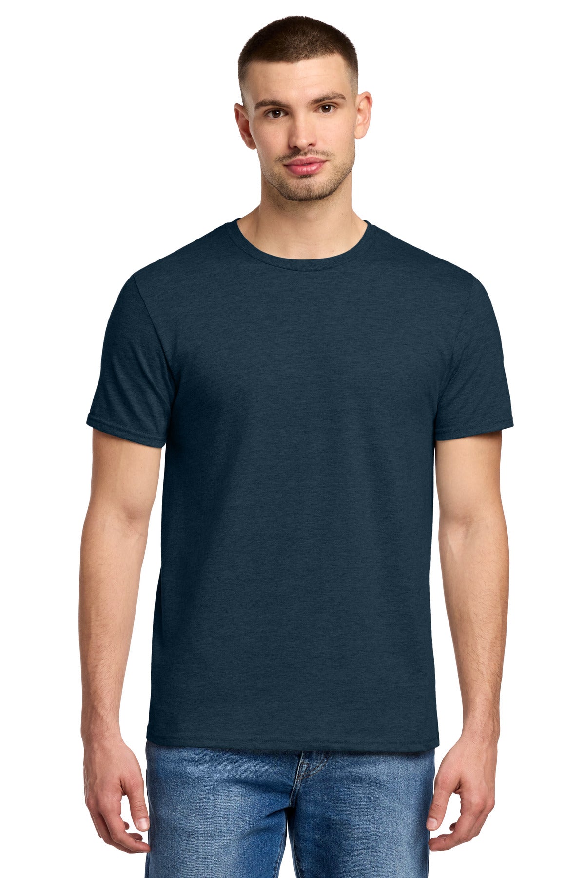 Front View of IndigoHtr Jerzees Premium Blend Ring Spun T-Shirt 560M plain