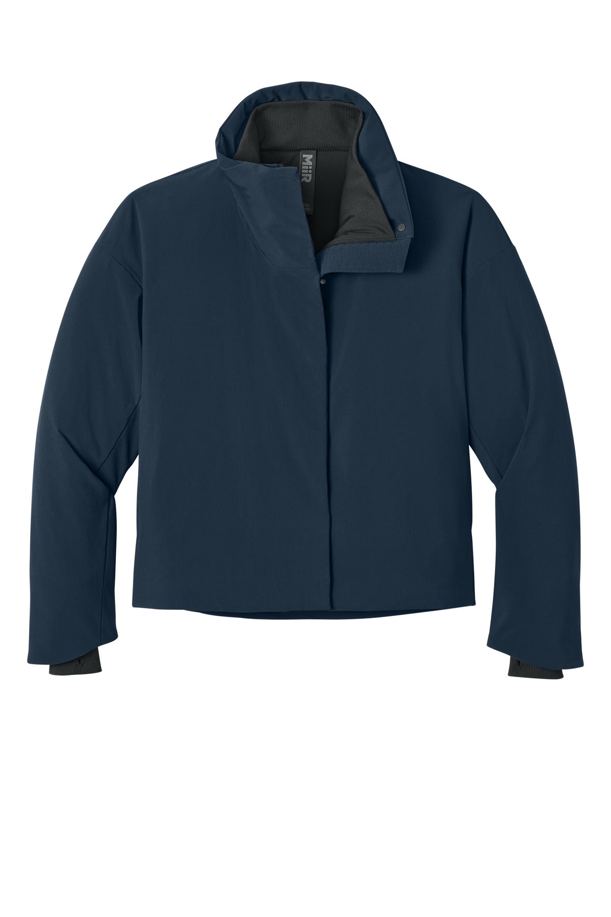 Front View of IndigoNavy MiiR Women's Sashiko Full-Zip Stretch Puffy MRAW440 plain