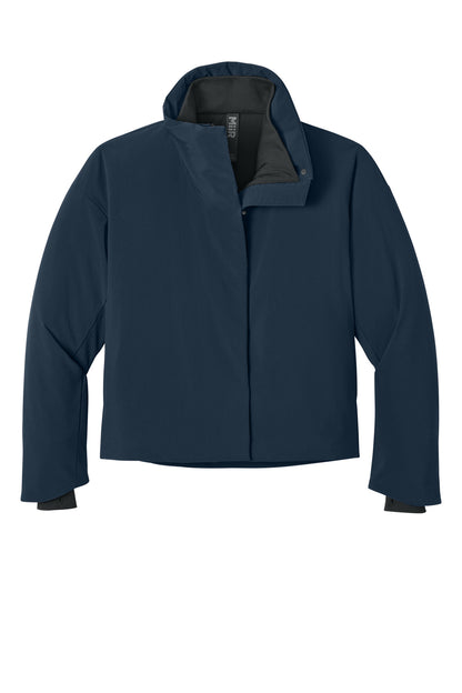 Front View of IndigoNavy MiiR Women's Sashiko Full-Zip Stretch Puffy MRAW440 plain