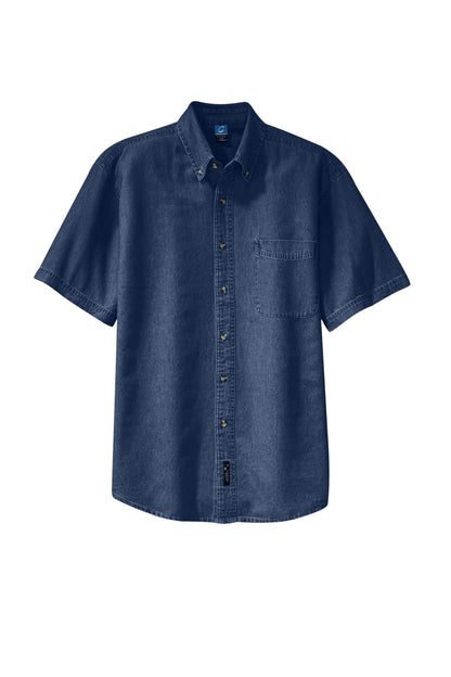 Front View of Ink Port & Co Short Sleeve Value Denim Shirt. SP11 plain