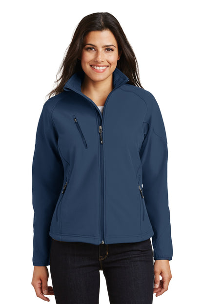 Front View of Insignia Blue Port Authority Women's Textured Soft Shell Jacket. L705 plain