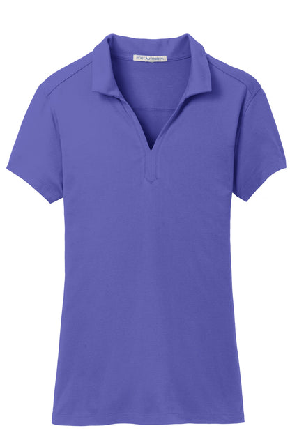 Front View of Iris Blue Port Authority Women's Rapid Dry Mesh Polo. L573 plain