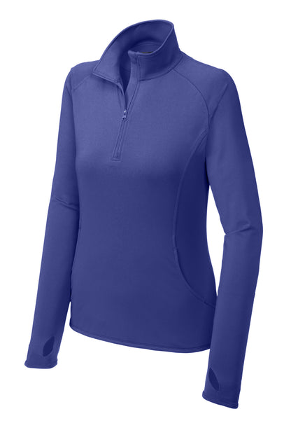 Front View of Iris Purple Sport-Tek Women's Sport-Wick Stretch 1/4-Zip Pullover. LST850 plain