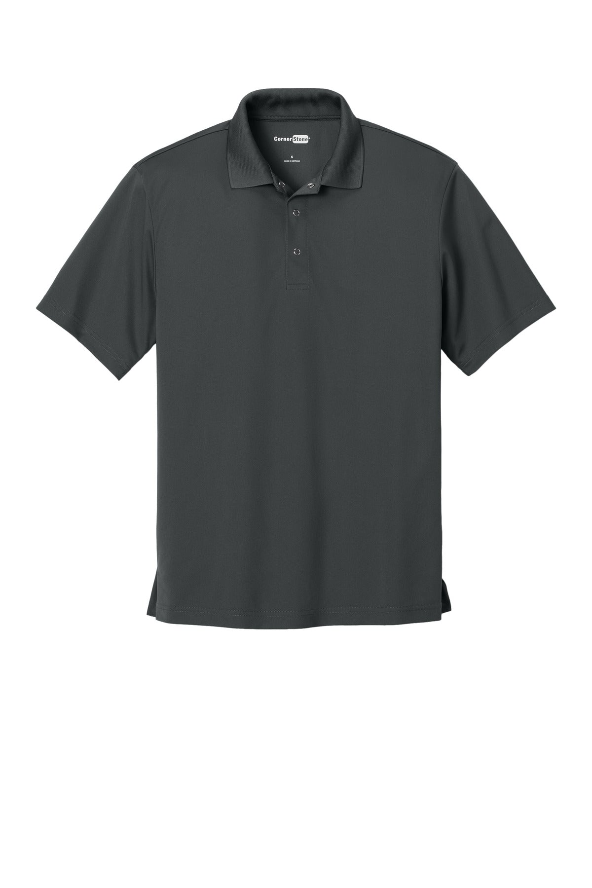 Front View of Iron Grey CornerStone Micropique Gripper Polo. CS421 plain